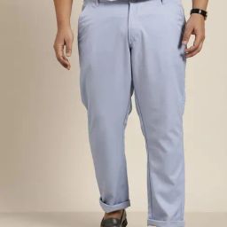 Sojanya Blue Cotton Regular Slim Fit Flat Front Trousers-picture-43