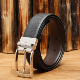 Louis Stitch Black Textured Leather Reversible Belt for Men image 1