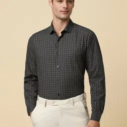 Allen Solly Grey Cotton Slim Fit Checks Shirt image 1