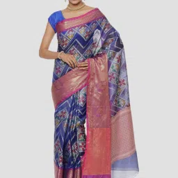 Banarasi Silk Works Blue Woven Saree With Unstitched Blouse image 1
