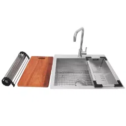 Jayna Combo Series Single Bowl Kitchen Sink Satin with Faucet & Accessories 24x20 Inch, COMBO -01A-picture-19