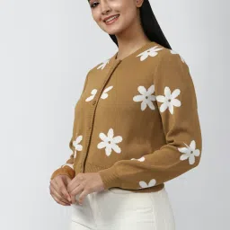 Forever 21 Brown Round Neck Cardigan image 3