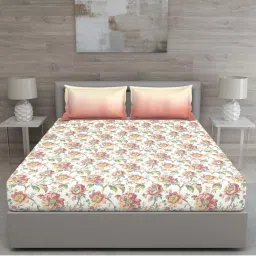 GM Red & White Cotton 150 TC Super King Size Bedsheet With 2 Pillow Cover image 2