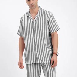 showoffff SHOWOFF Black Slim Fit Stripes Shirt Shorts Set-picture-6