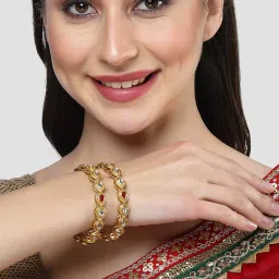 Karatcart Gold-Plated Drop Shape Kundan Bangles for Women - Set of 2 image 2