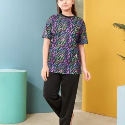 Aarika Kids Purple & Black Printed Top with Pants image 1