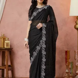 Satrani Black Georgette Embellished Saree With Unstitched Blouse image 1