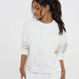 LOV by Westside White Floral Embroidered Cotton Sweatshirt image 1