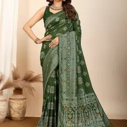 Satrani Green Silk Woven Saree With Unstitched Blouse image 1