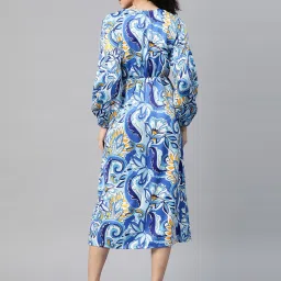 Melon by PlusS Blue Printed A-Line Front Slit Dress image 2