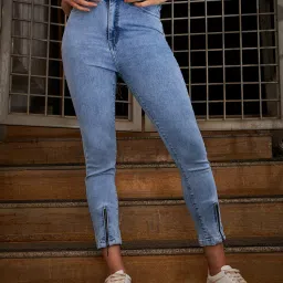 KASSUALLY Light Blue Cotton Relaxed Fit Mid Rise Jeans image 1