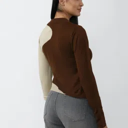 Forever 21 Off-White & Brown Round Neck Sweater image 2