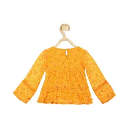 Peter England Kids Yellow Floral Print Full Sleeves Short Kurta image 2