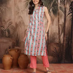 Sangria Printed Wrap Style Kurta with Trousers-picture-0