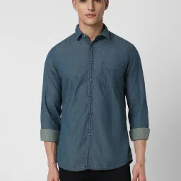 Van Heusen Blue Cotton Slim Fit Denim Shirts image 1
