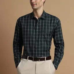 Allen Solly Green Cotton Slim Fit Checks Shirts image 1