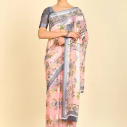 Soch Womens Blush Pink Floral Print Chiffon Saree-image-57