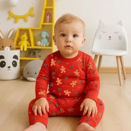 Miniklub Boys Red Cotton Printed Clothing Set-image-77