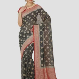 Banarasi Silk Works Grey Woven Saree With Unstitched Blouse image 1