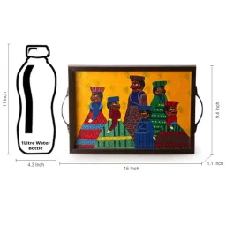 ExclusiveLane Sunset Orange & Ocean Blue Handpainted Warli & Dhokra Wooden Tray image 4