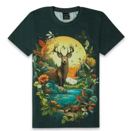 Cavio Kids Green & Yellow Cotton Printed T-Shirt image 1