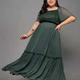 Miss Chase A+ Green Embellished Maxi Dress image 1
