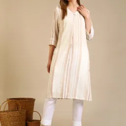 Aurelia Beige Relaxed Fit Striped Kurtas image 1
