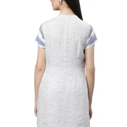 Linen Club Woman Multicolor Linen Striped A Line Kurti image 2