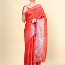 Soch Womens Red Ethnic Motifs Woven Design Jacquard Weave Art Silk Saree image 1