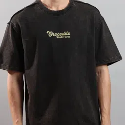 Crocodile Black Cotton Printed Relaxed Fit T-Shirt image 5