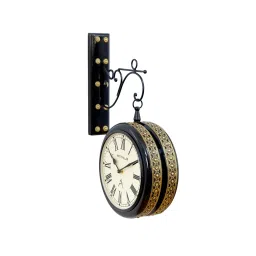 ARTYPILLAR Wooden Frame with Brass Motif Work Station Double Side Clock with 8In Dome Glass Dial image 2