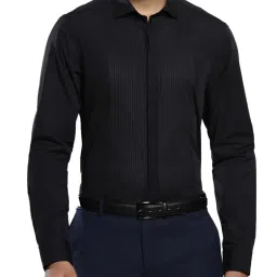Tommy Hilfiger Black Cotton Slim Fit Striped Shirt image 1