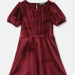 United Colors of Benetton Kids Burgundy Solid A-Line Dress-picture-22