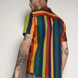 Campus Sutra Multicolored Cotton Regular Fit Striped Shirt image 2