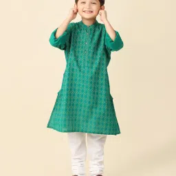 Fabindia Kids Green Printed Full Sleeves Kurta image 1
