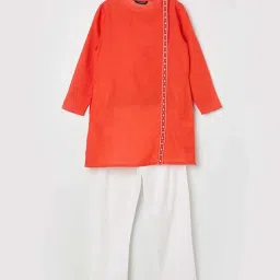 Melange by Lifestyle Kids Orange & White Cotton Printed Full Sleeves Kurta Set image 1