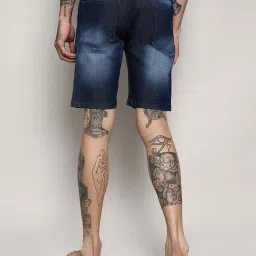 Campus Sutra Navy Blue Regular Fit Distressed Denim Shorts image 2
