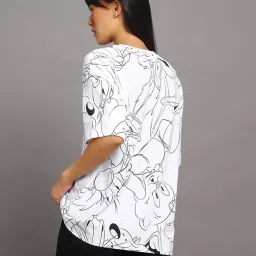 Bewakoof Women's White All Over Printed Oversized T-Shirt image 2