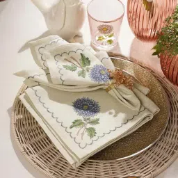Pure Home and Living Purple Cotton Floral Print Napkins - Set of 4-picture-18
