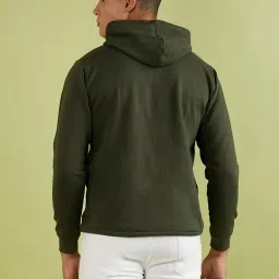 Campus Sutra Green Cotton Regular Fit Printed Hooded Sweatshirt image 2