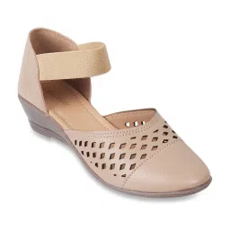 Walkway Women's Beige Ankle Strap Wedges image 1