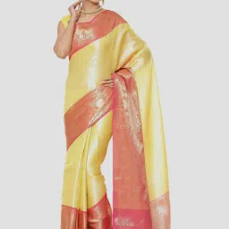 Banarasi Silk Works Yellow Woven Saree With Unstitched Blouse image 1