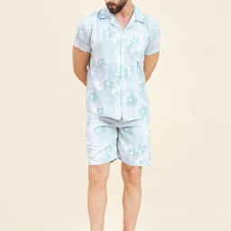 Sweet Dreams Mint Green Regular Fit Printed Shirt & Shorts Set image 1