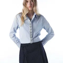 Only Blue Regular Fit Embellished Shirt image 4