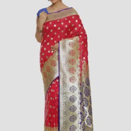 Banarasi Silk Works Pink Woven Saree With Unstitched Blouse image 1