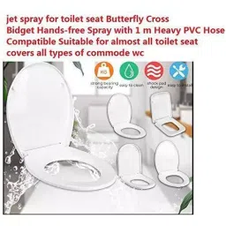 Colorado Commode WC Toilet Jet Bidet Hands-Free Spray with Heavy PVC Hose Pipe and Brass Flush Tank Lid, Silver image 2