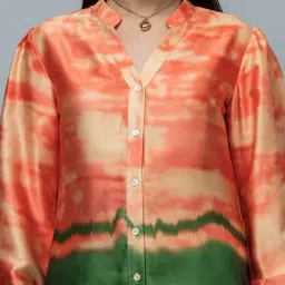 PURYS Orange & Green Regular Fit Tie-dye Shirt image 5