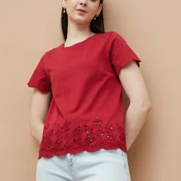 Fame Forever By Lifestyle Red Cotton Regular Fit T-Shirt image 1