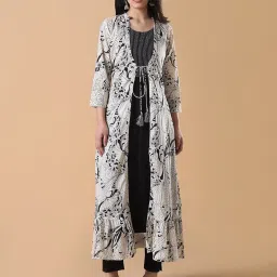 showoffff SHOWOFF Black Cotton Embellished Kurta With Shrug image 1