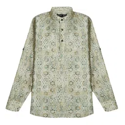 Cavio Kids Light Green Printed Full Sleeves Short Kurta image 1